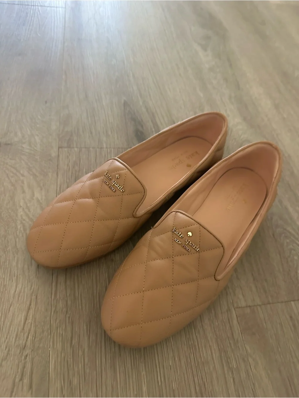 kate spade Quilted Leather Slip-On Loafers in Beige